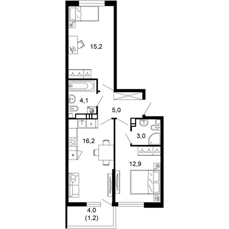 Планировка 2-комн 57,6 м²