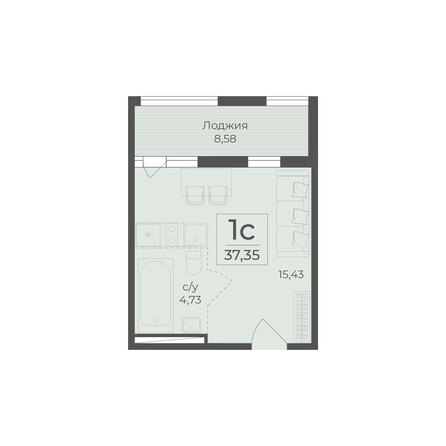 Планировка 1-комн 37,35 м²