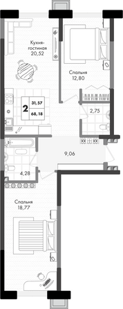 Планировка 2-комн 68,18 м²