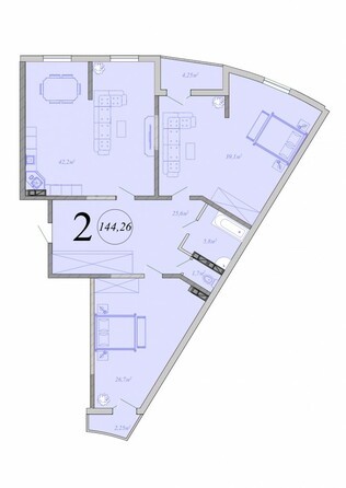 Планировка 2-комн 144,26 м²