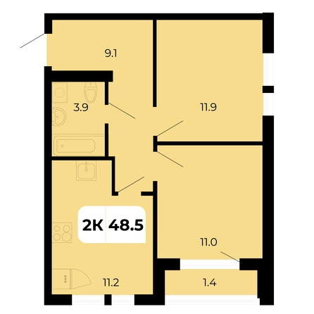 Планировка 2-комн 48,4 м²