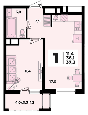 Планировка 1-комн 37,3 м²