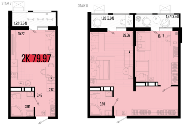 Планировка 2-комн 79,97 м²