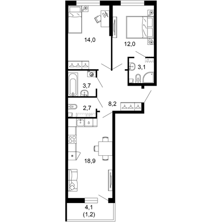 Планировка 2-комн 63,8 м²