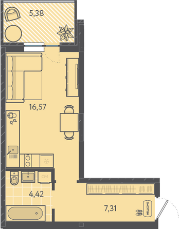 Планировка 1-комн 29,91 м²