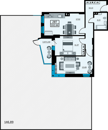 Планировка 2-комн 102,66 м²