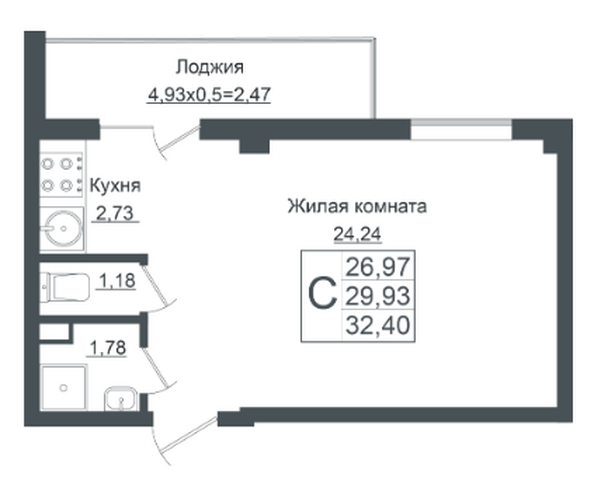 Планировка Студия 32,4 м²