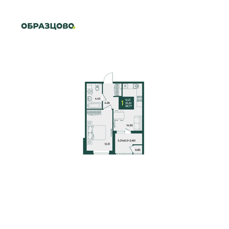 Планировка 1-комн 38,77 м²