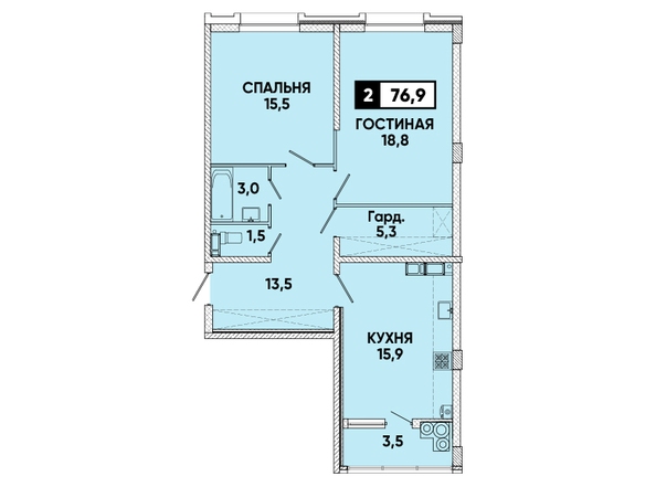 Планировка 2-комн 76,9 м²