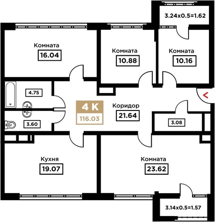 Планировка 4-комн 116,03 м²