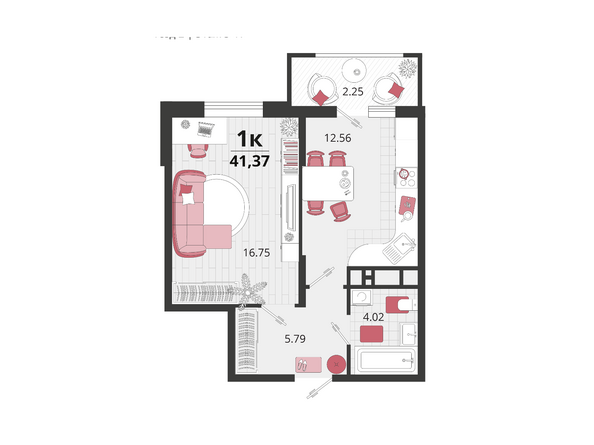 Планировка 1-комн 41,37 м²