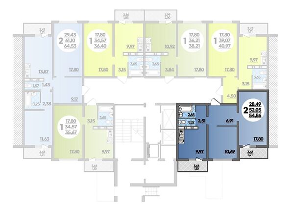Планировка 2-комн 54,86 м²