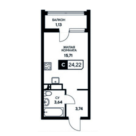 Планировка Студия 24,22 м²