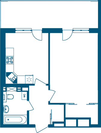 Планировка 1-комн 58,45 м²