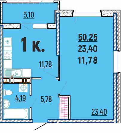 Планировка 1-комн 50,25 м²