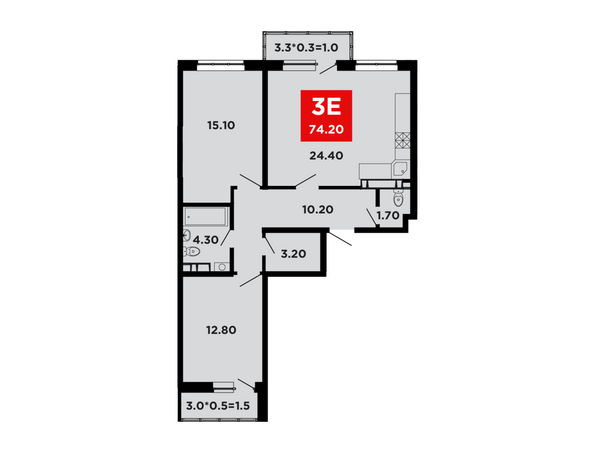 Планировка 2-комн 74,2, 74,3 м²