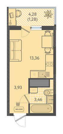 Планировка Студия 21,57 - 21,77 м²
