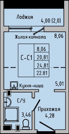 Планировка Студия 24,1 м²