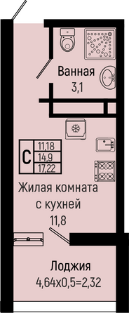 Планировка Студия 17,22 м²