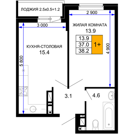 Планировка 1-комн 38,2 м²