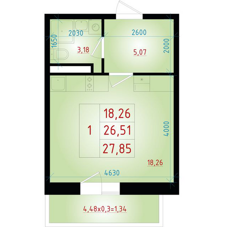 Планировка Студия 27,85 м²