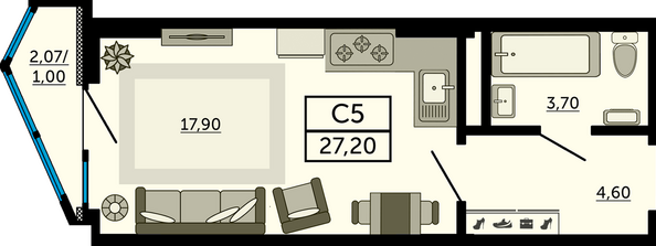 Планировка Студия 26,69 м²