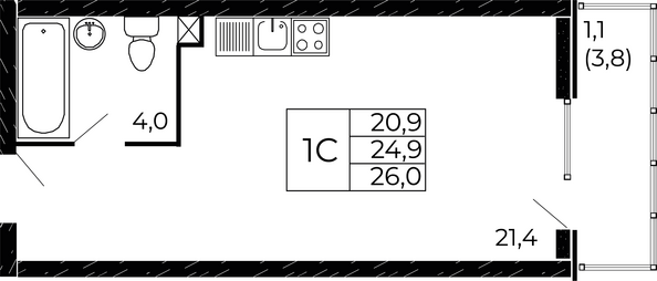 Планировка Студия 26 м²