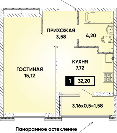 Планировка 1-комн 32,2 м²