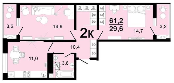 Планировка 2-комн 61,2, 61,9 м²