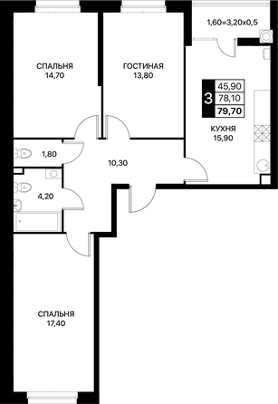 Планировка 3-комн 79,7 м²