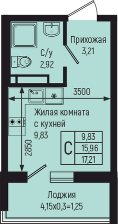 Планировка Студия 17,21 м²