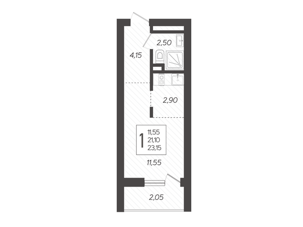 Планировка 1-комн 23,15 м²