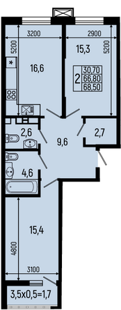 Планировка 2-комн 68,5, 69 м²