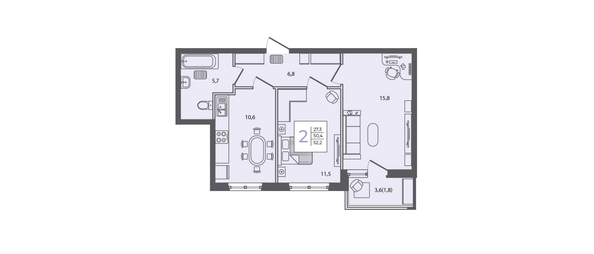 Планировка 2-комн 52,2 м²
