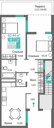 Планировка 2-комн 69,56 м²
