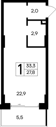 Планировка Апартамент 33, 33,3 м²