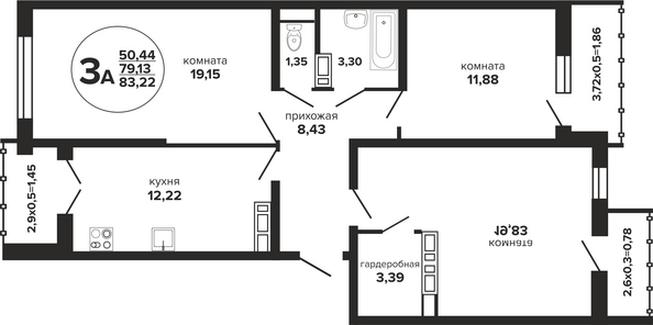 Планировка 3-комн 83,22 м²