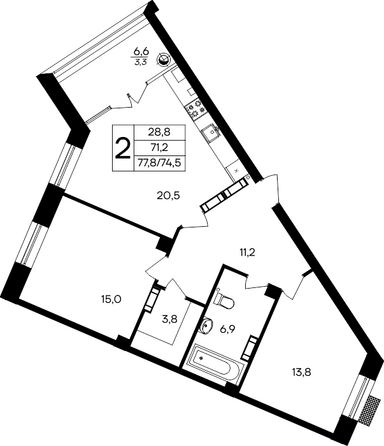 Планировка 2-комн 77,8 м²