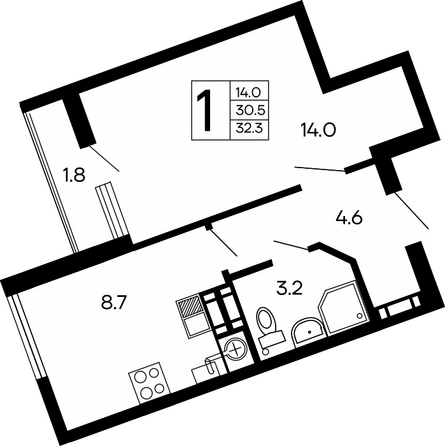 Планировка 1-комн 32,3 м²