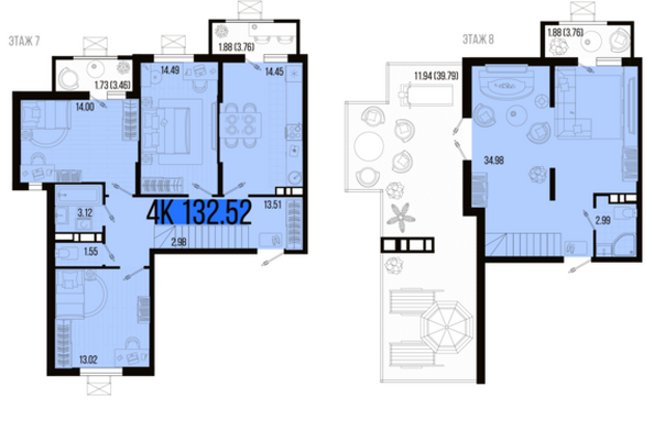 Планировка 4-комн 132,52 м²