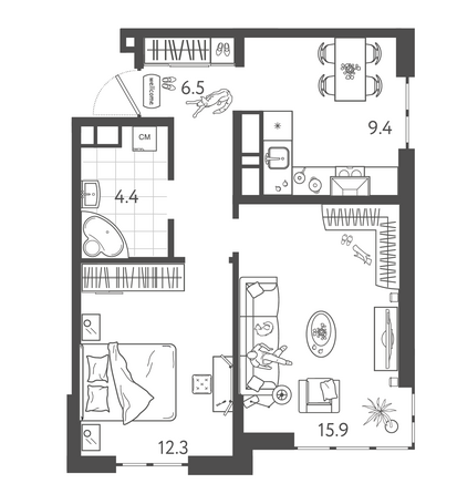 Планировка 2-комн 48,5, 49,7 м²