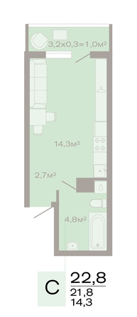 Планировка Студия 22,8 м²