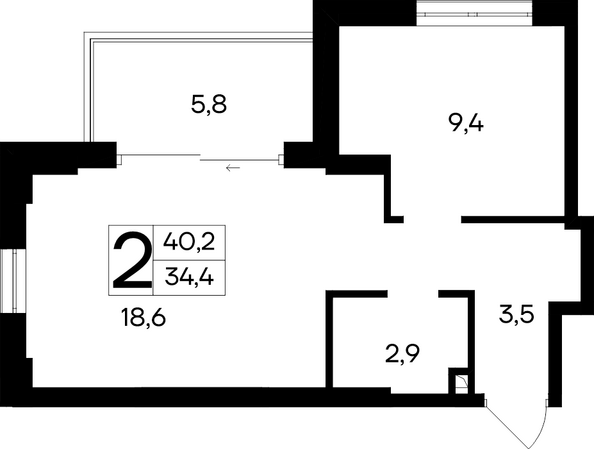 Планировка Апартамент 40,2 - 40,7 м²