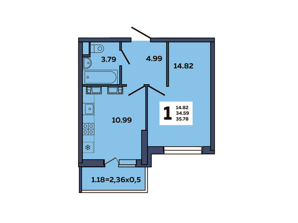 Планировка 1-комн 35,78 м²