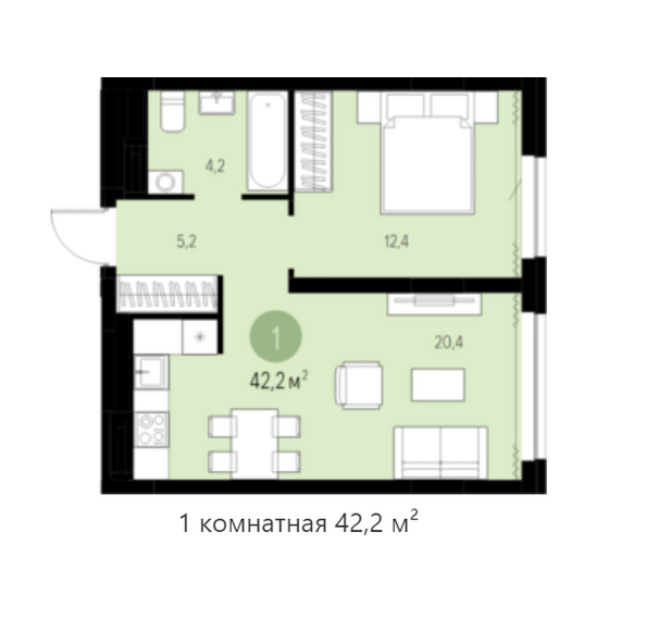 Планировка 1-комн 42,2 м²