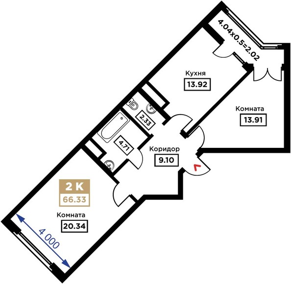 Планировка 2-комн 66,33 м²