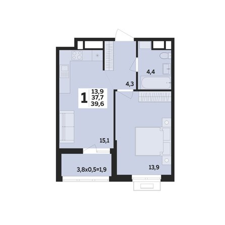 Планировка 1-комн 39,6 м²