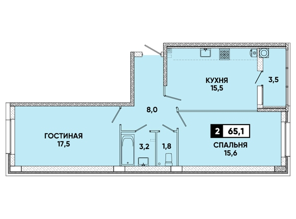 Планировка 2-комн 65,1 м²