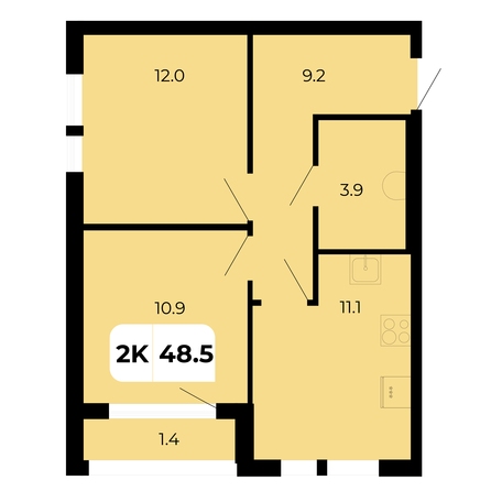 Планировка 2-комн 48,5 м²