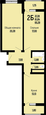 Планировка 2-комн 65,39 м²